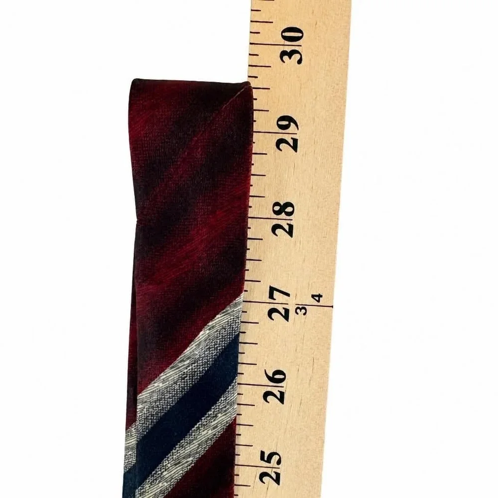 L'art D'espace Tie Mens Red Navy Blue Silver Diagonal Stripe Italian Necktie